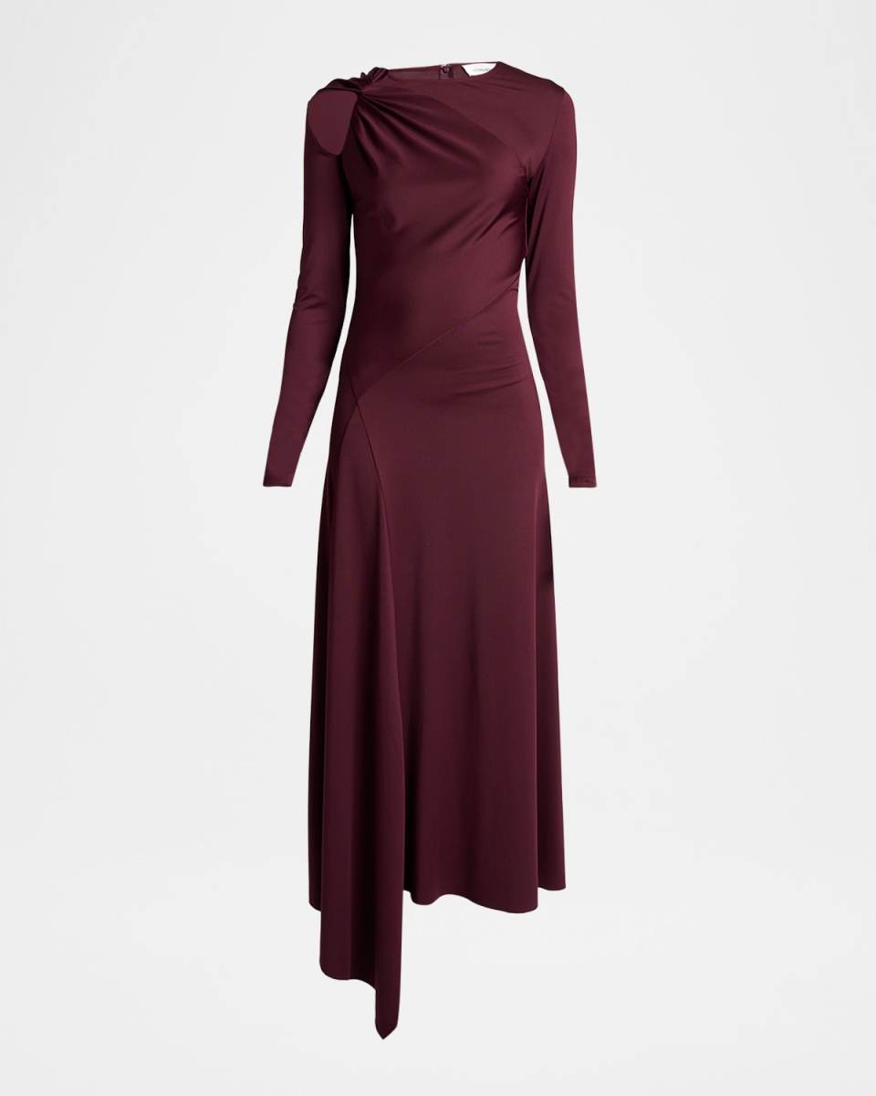 Twisted Long-Sleeve Asymmetric Midi Dress